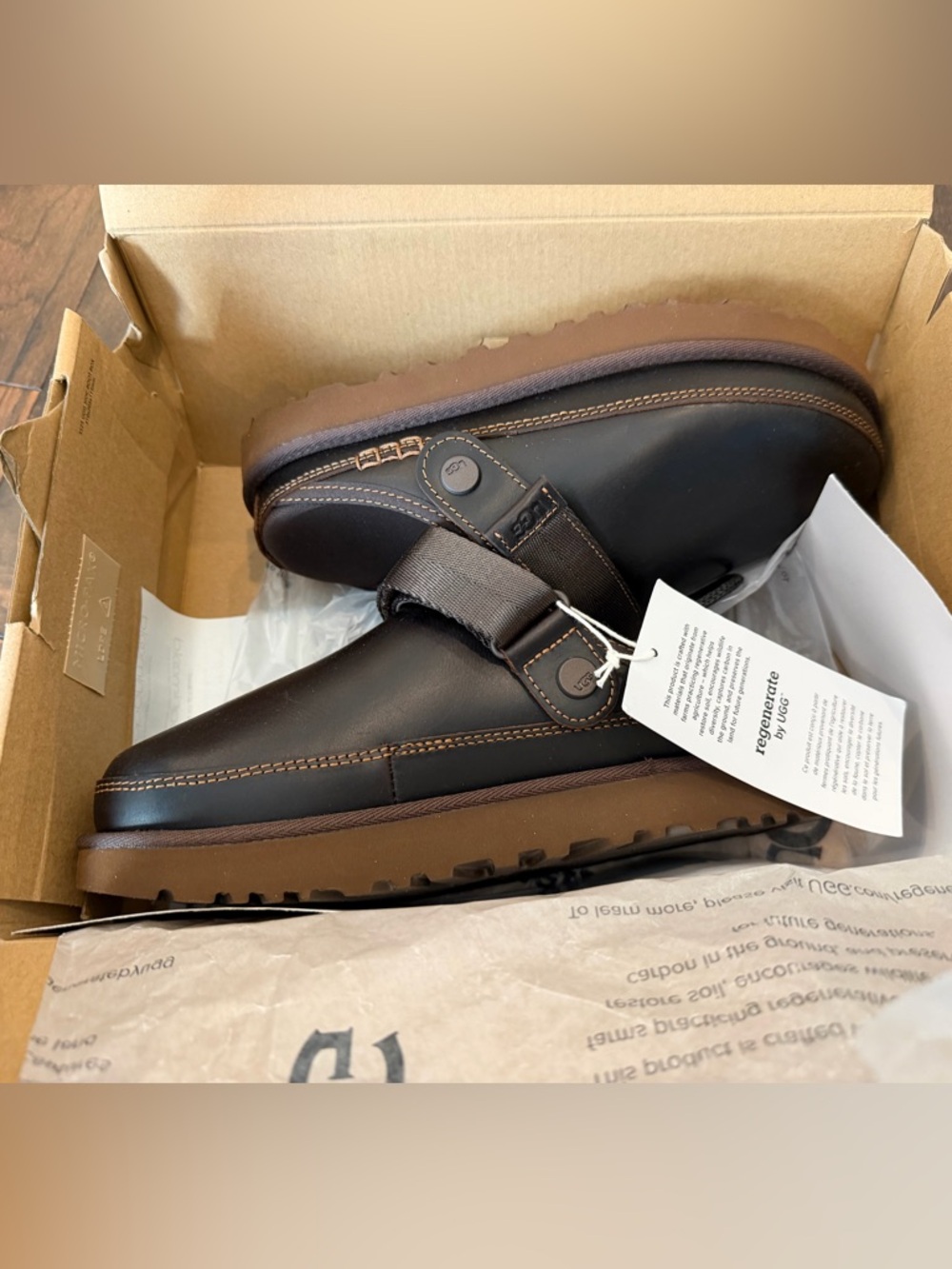 Ugg Goldenstar Leather Clogs Regen Ironwood Brown Slingback Women 7 Slip On